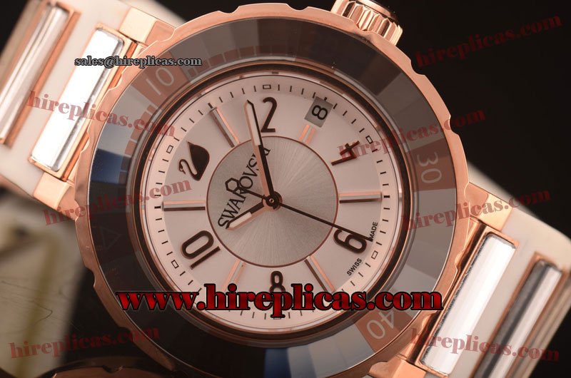 Exquisite Swarovski Octea Sport 1806 Swiss ETA Quartz Rose Gold Silver Dial