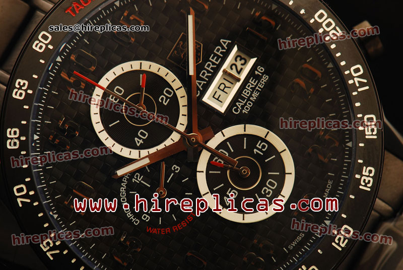 Luxury knockoff Tag Heuer Carrera Calibre 16 Chrono CV2A10.FC6257 Japanese Quartz PVD Black Dial