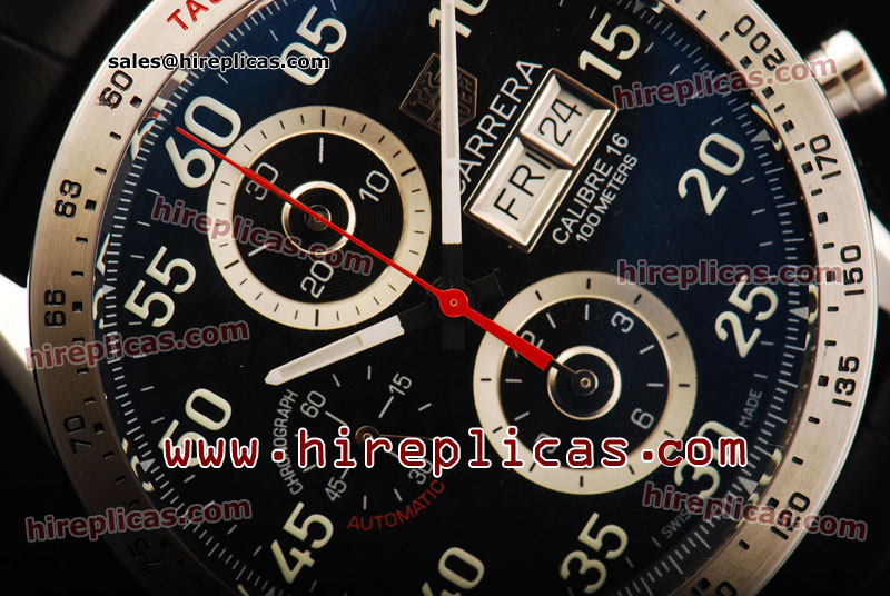 Clone Modern Tag Heuer Carrera Day Date Calibre 16 Chrono CV2A10.FC6237 Swiss Valjoux 7750 Automatic Steel Black Dial