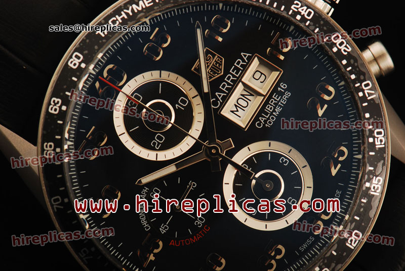 Replica Knockoffs Tag Heuer Carrera Day Date Calibre 16 Chrono CV2A10.FC6237 Swiss Valjoux 7750 Automatic Titanium Black Dial