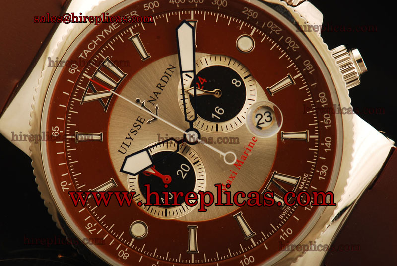 Cheap Classic Ulysse Nardin Maxi Marine Chrono 353-66-3/323 Miyota Quartz Steel Brown/Gray Dial