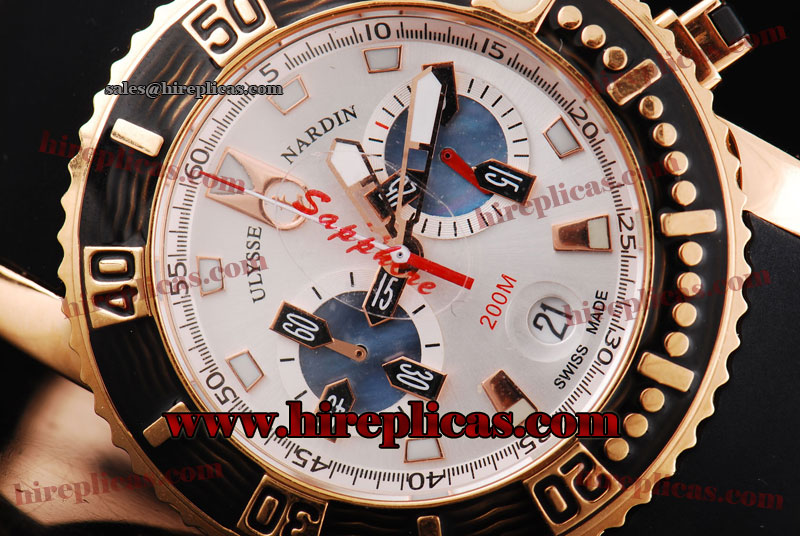Best Ulysse Nardin Maxi Marine Diver 8003-102-3/91 Miyota Quartz Rose Gold White Dial Black Bezel