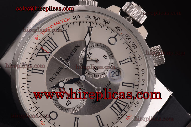 Best Luxury Ulysse Nardin Maxi Marine Chrono 353-66-3/355 Miyota Quartz Steel White Dial Roman Markers