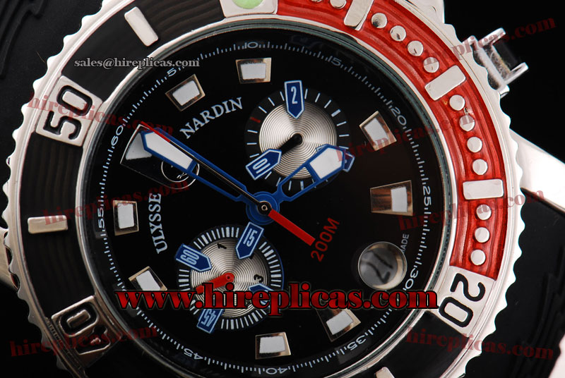 Cheap Classic Ulysse Nardin Maxi Marine Diver 8003-102-3/91 Miyota Quartz Steel Black Dial Black/Red Bezel