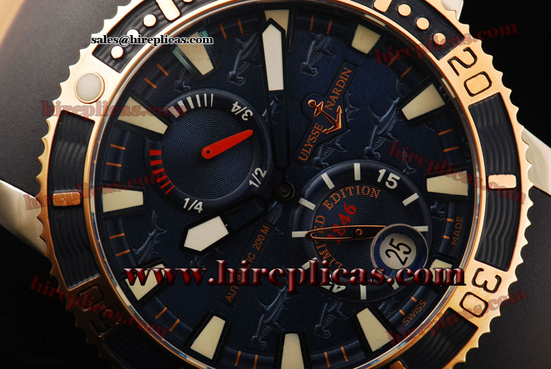 Quality cheap Ulysse Nardin Maxi Marine Diver Limited Edition 263-55-3/92 Asia Automatic Steel Blue Dial Rose Gold Bezel