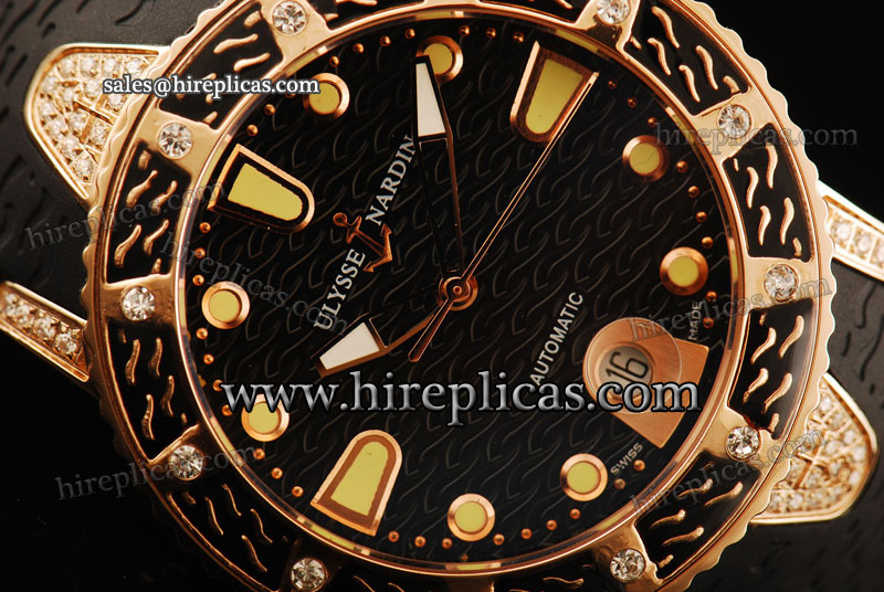 Fashion Ulysse Nardin Marine Lady Diver 8103-101-3/00 Swiss ETA 2836 Automatic Rose Gold Black Dial