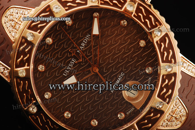 Best Price Classic Ulysse Nardin Marine Lady Diver 8103-101EC-3C/13 Swiss ETA 2836 Automatic Rose Gold Brown Dial