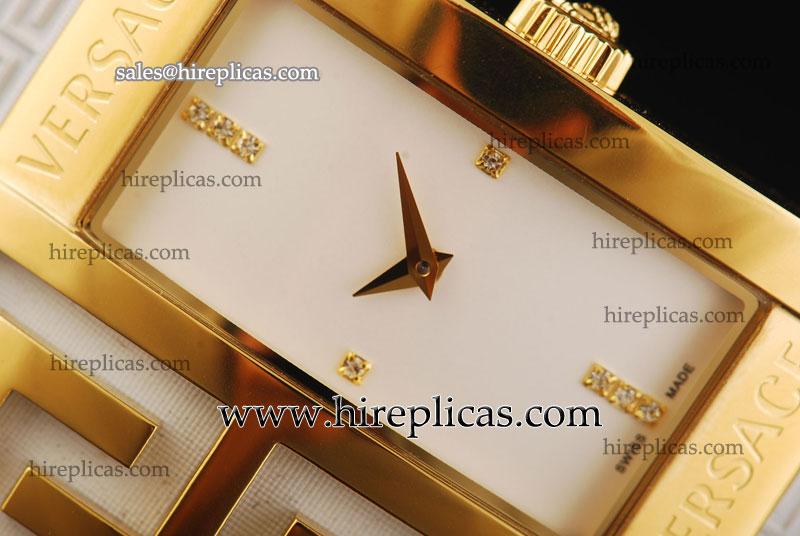 Charming Classic Versace Deauville Ladies VSQ99S009 S099 Swiss Ronda Quartz Yellow Gold White Dial