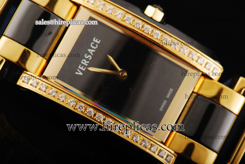 Best quality Unique Versace Era Ladies 70q91d009sc07 Swiss Quartz Two Tone Black Dial Diamond Bezel