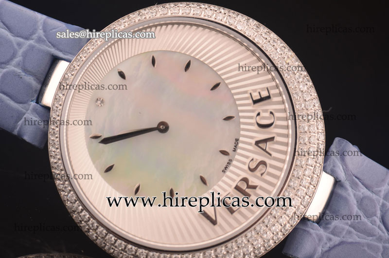 Best Versace Perpetuelle 87Q99D009 S009 Swiss ETA Quartz Steel/Diamond White Mop Dial Purple Leather Strap