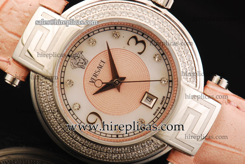 Cheap Classic Luxury Versace Reve Ladies 68Q91SD498 S009 Swiss Quartz Steel/Diamond White/Pink Dial